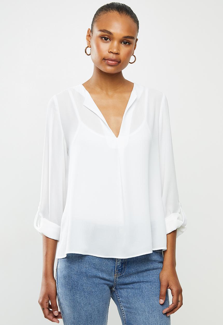 edit - Georgette roll up sleeve blouse - white