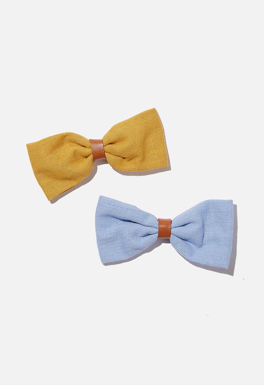 Cotton On - Big bow clips natural - yellow & blue