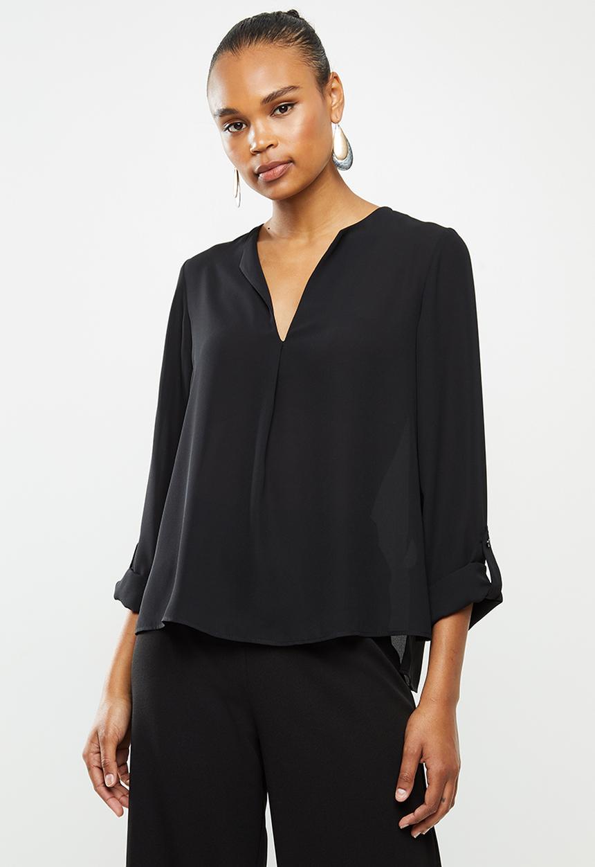 edit - Georgette roll up sleeve blouse - black