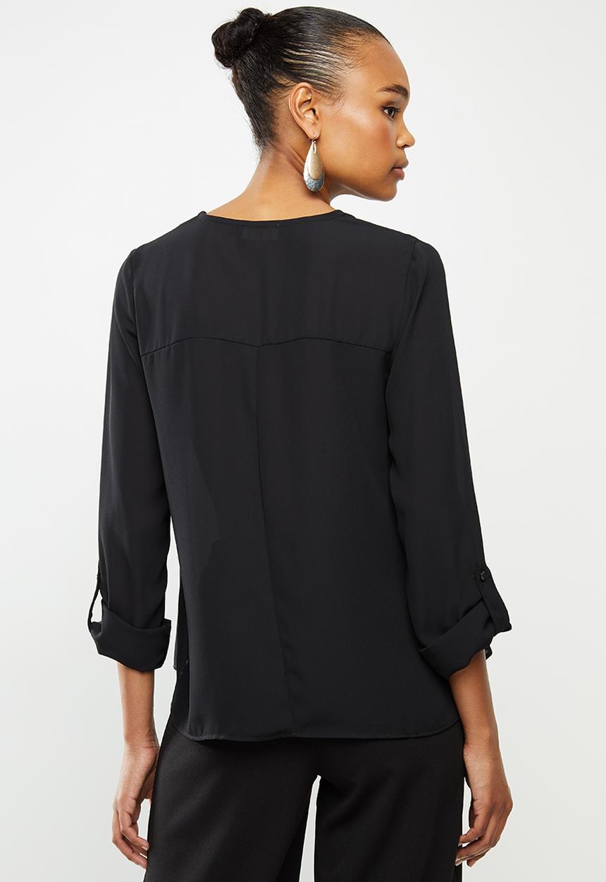 edit - Georgette roll up sleeve blouse - black
