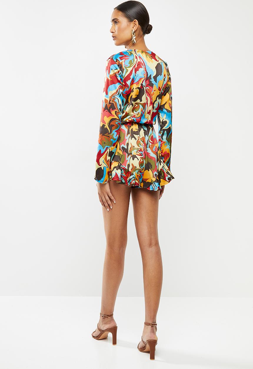 Glamorous - Marble long sleeve playsuit - multi