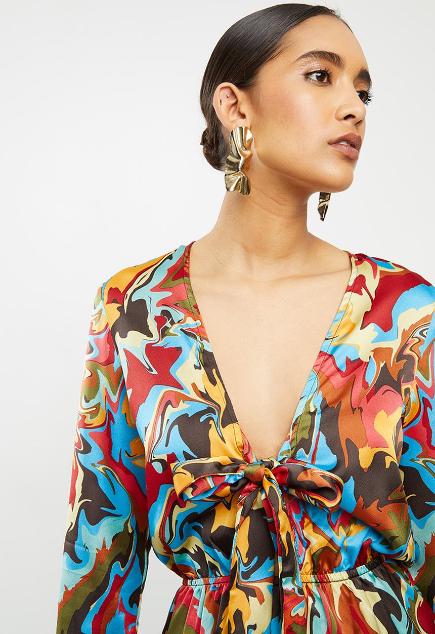 Glamorous - Marble long sleeve playsuit - multi