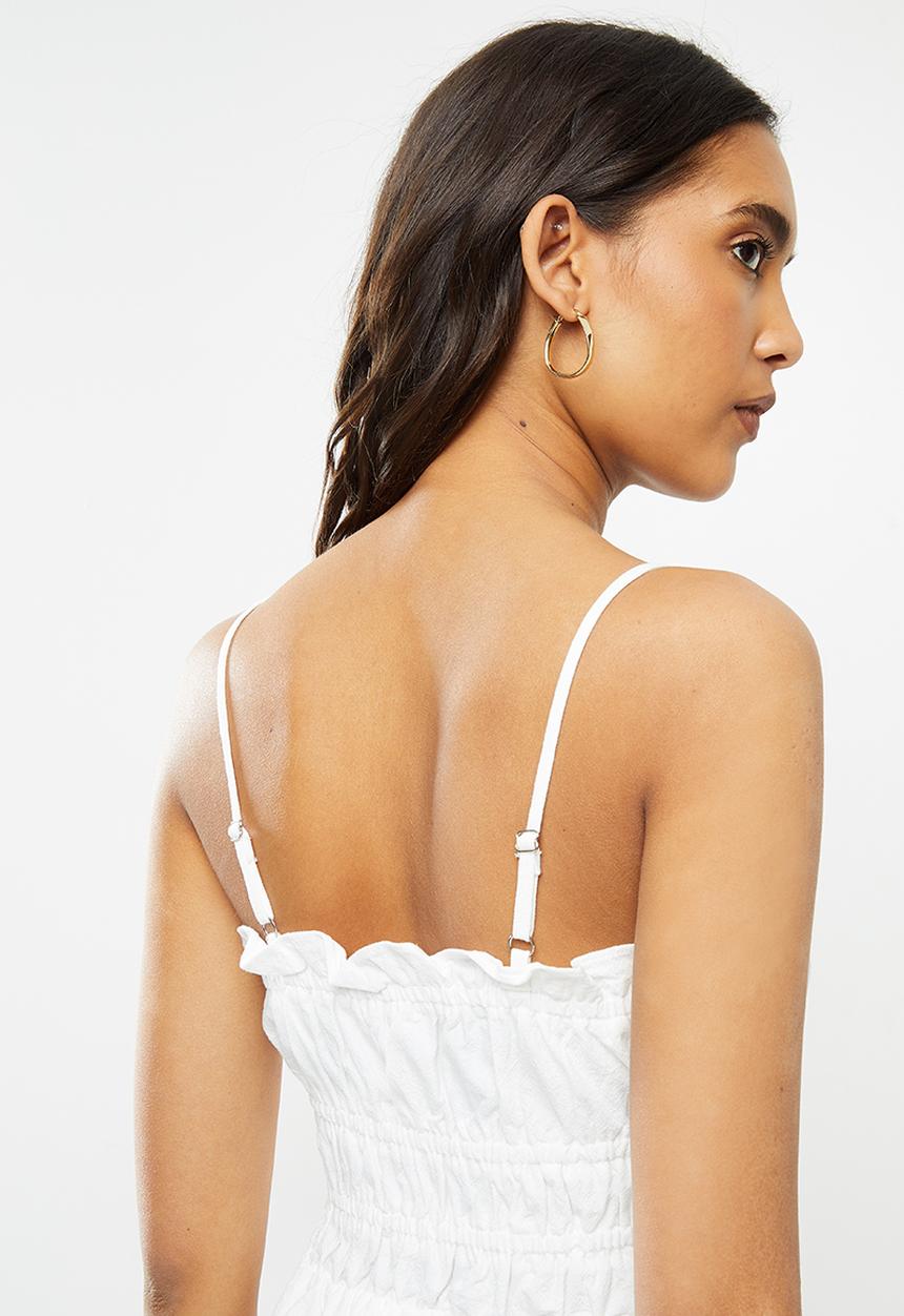 Glamorous - Ruched bodice mini with spaghetti straps - white