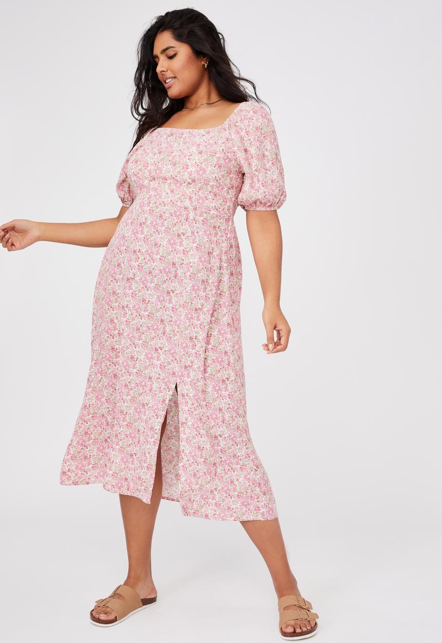 Cotton On - Curve woven sienna midi dress - pink & green 