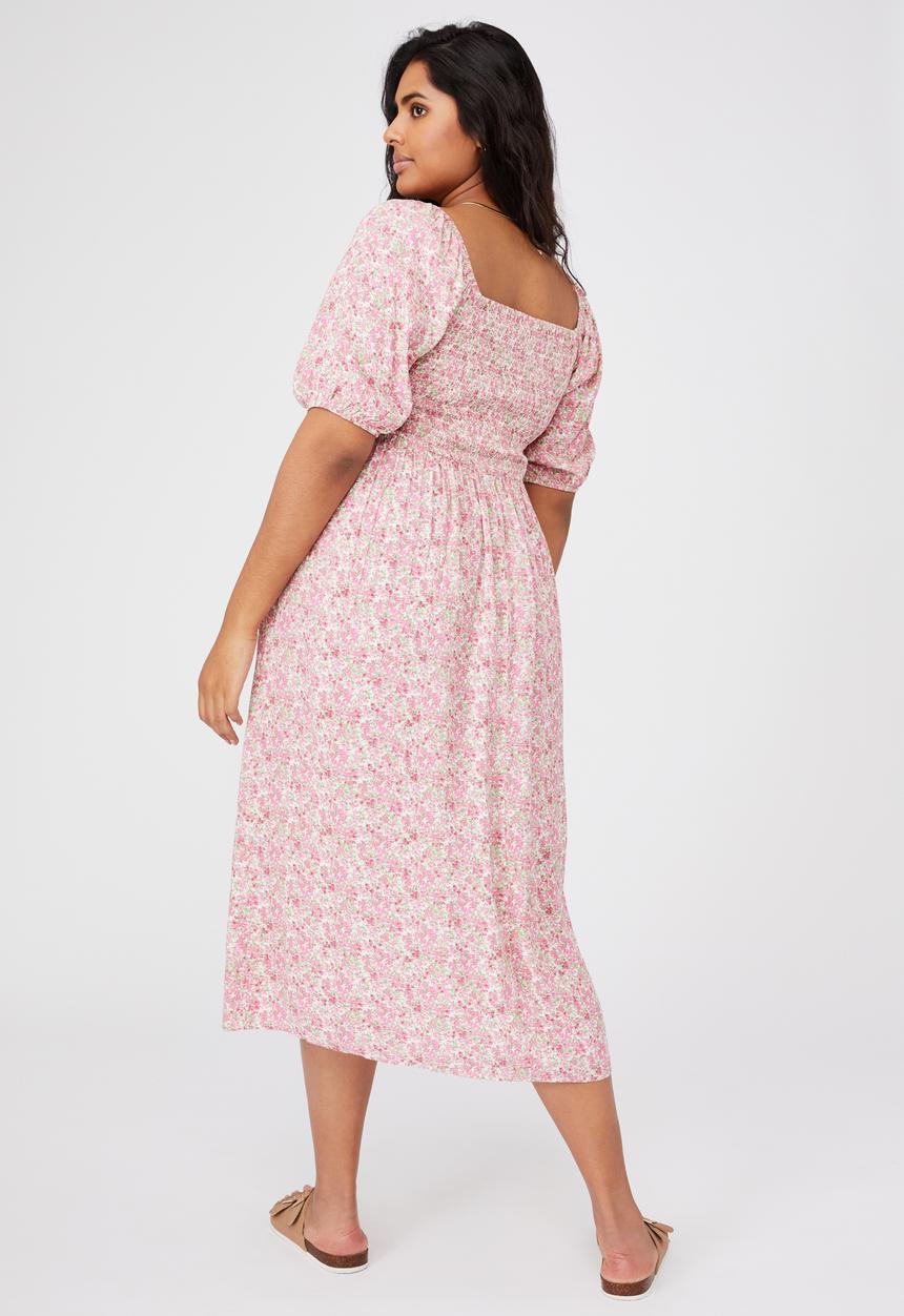 Cotton On - Curve woven sienna midi dress - pink & green 