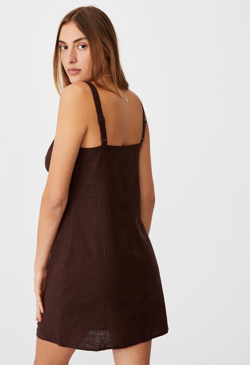 Cotton On - Woven Layla tie front mini dress - chocolate