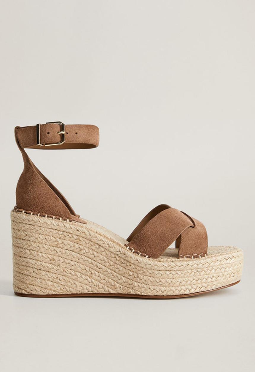 MANGO - Cross leather wedge - light pastel brown