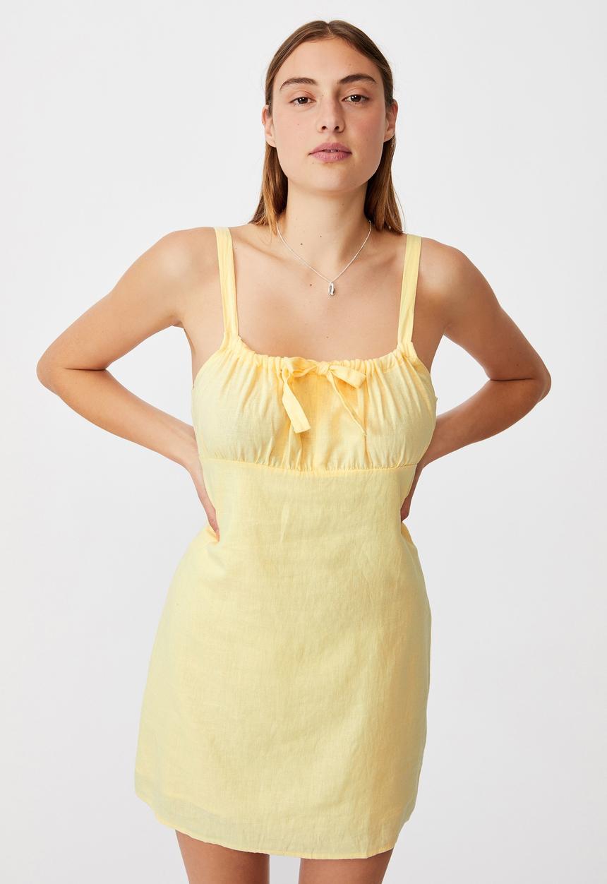 Cotton On - Woven Layla tie front mini dress - yellow 
