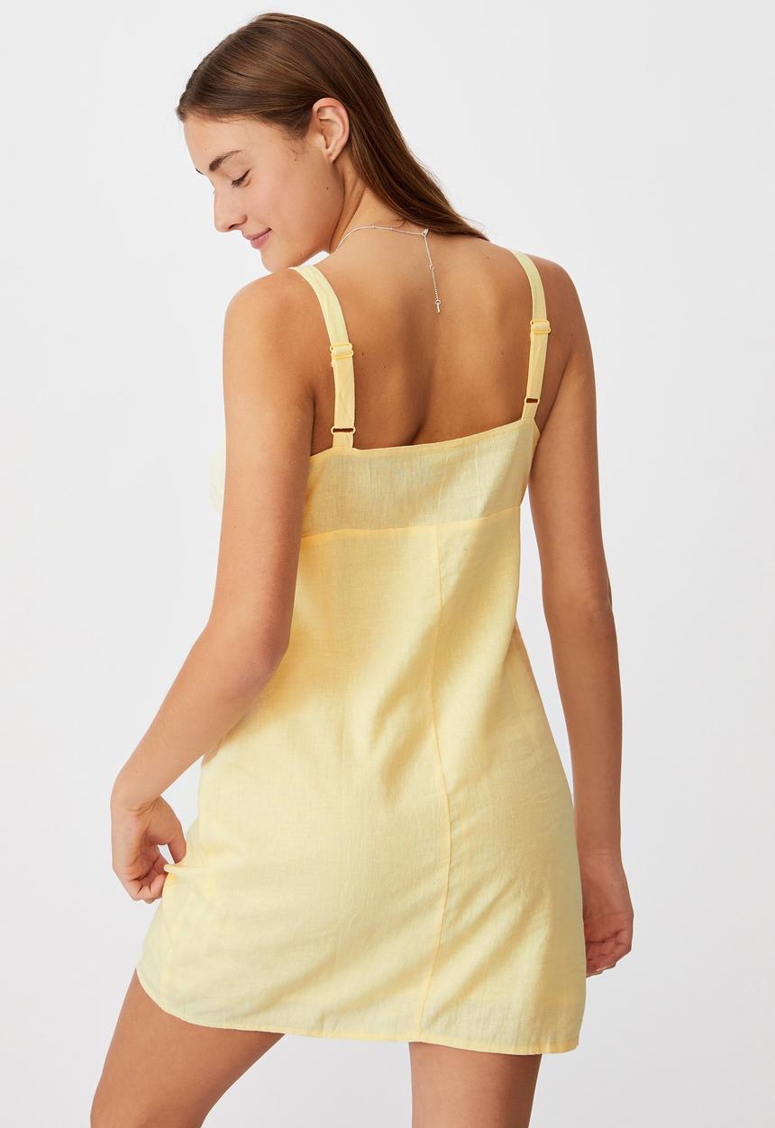 Cotton On - Woven Layla tie front mini dress - yellow 