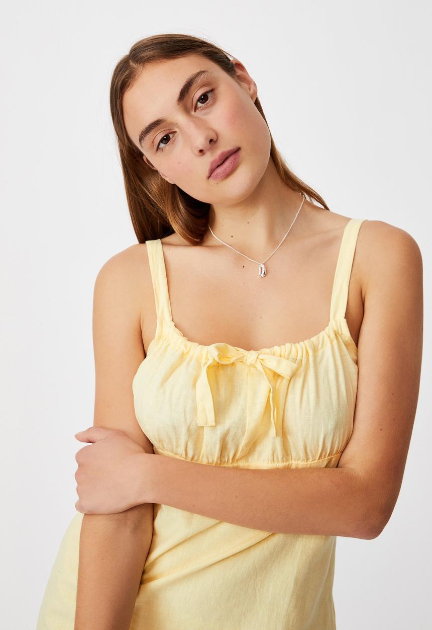Cotton On - Woven Layla tie front mini dress - yellow 