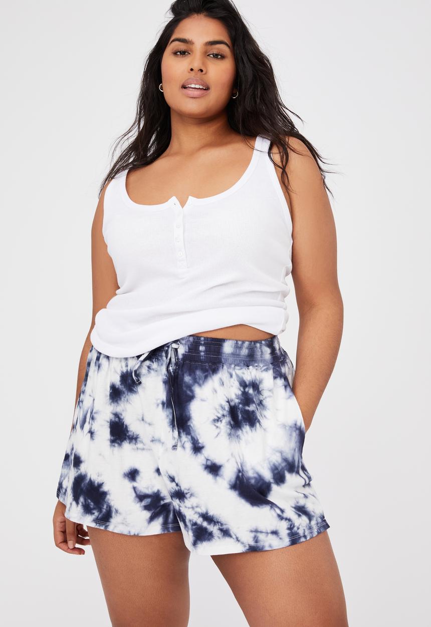 Cotton On - Curve jersey bed short - navy tie dye