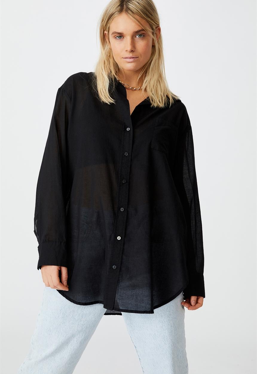 Cotton On - Savannah oversize resort shirt - black