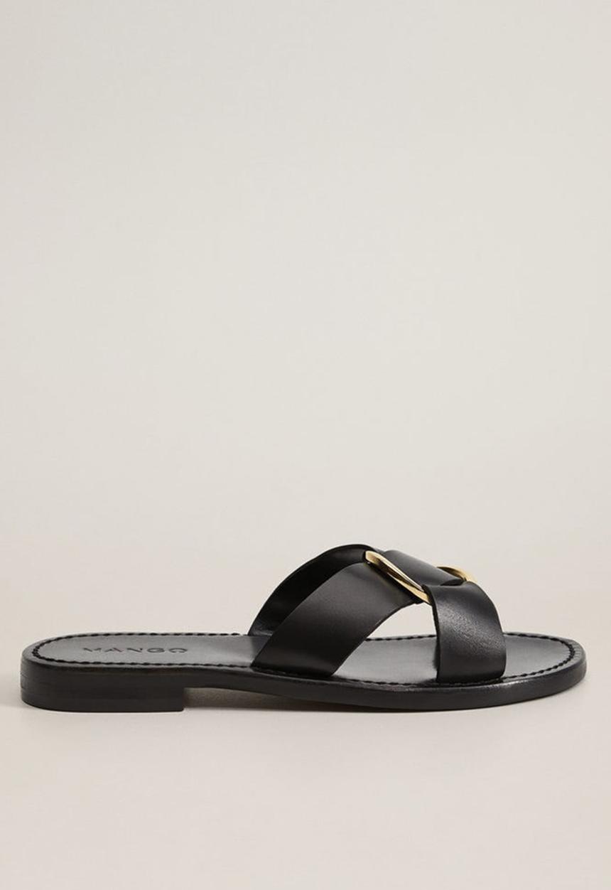 MANGO - Saki leather sandal - black