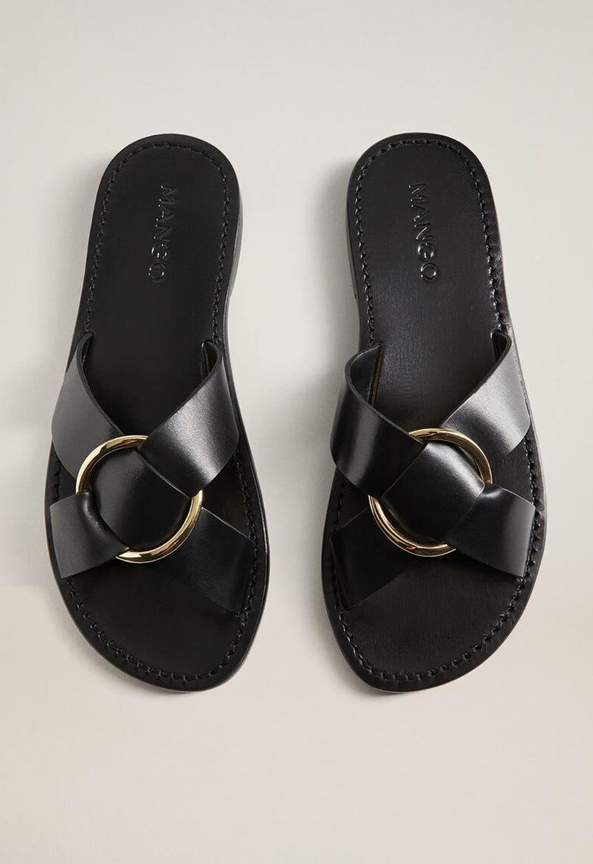 MANGO - Saki leather sandal - black