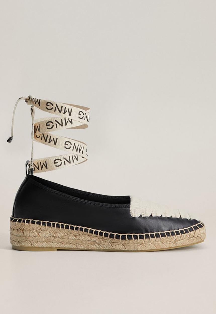 MANGO - Mode leather espadrille - black