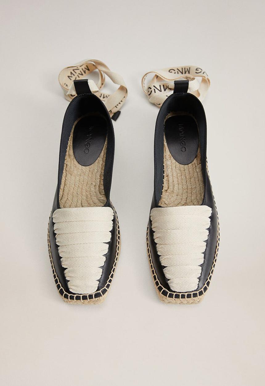 MANGO - Mode leather espadrille - black