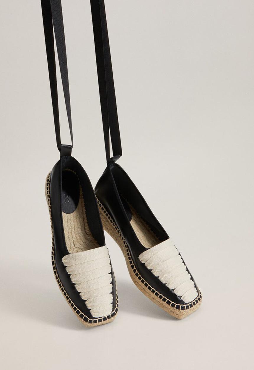 MANGO - Mode leather espadrille - black