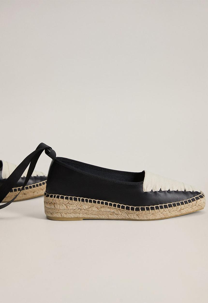 MANGO - Mode leather espadrille - black