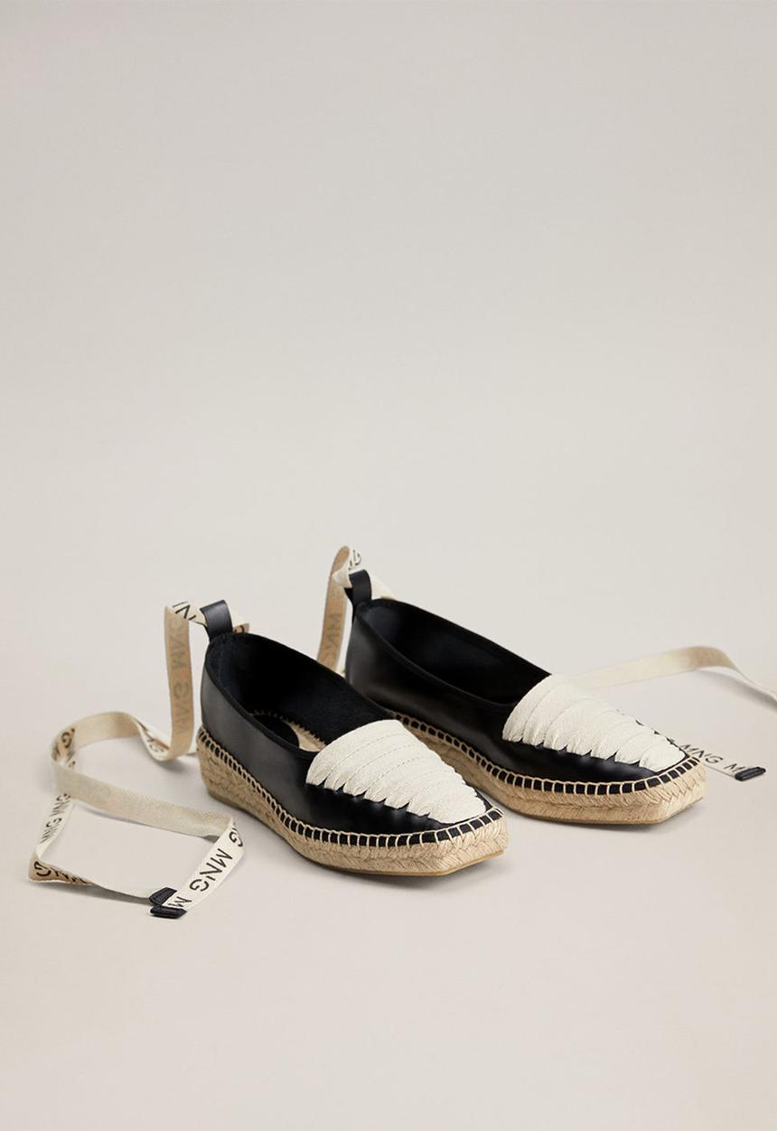 MANGO - Mode leather espadrille - black