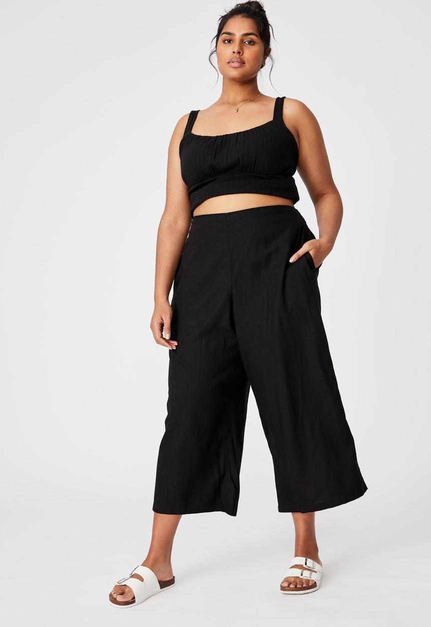 Cotton On - Curve wide leg paradise pant - black