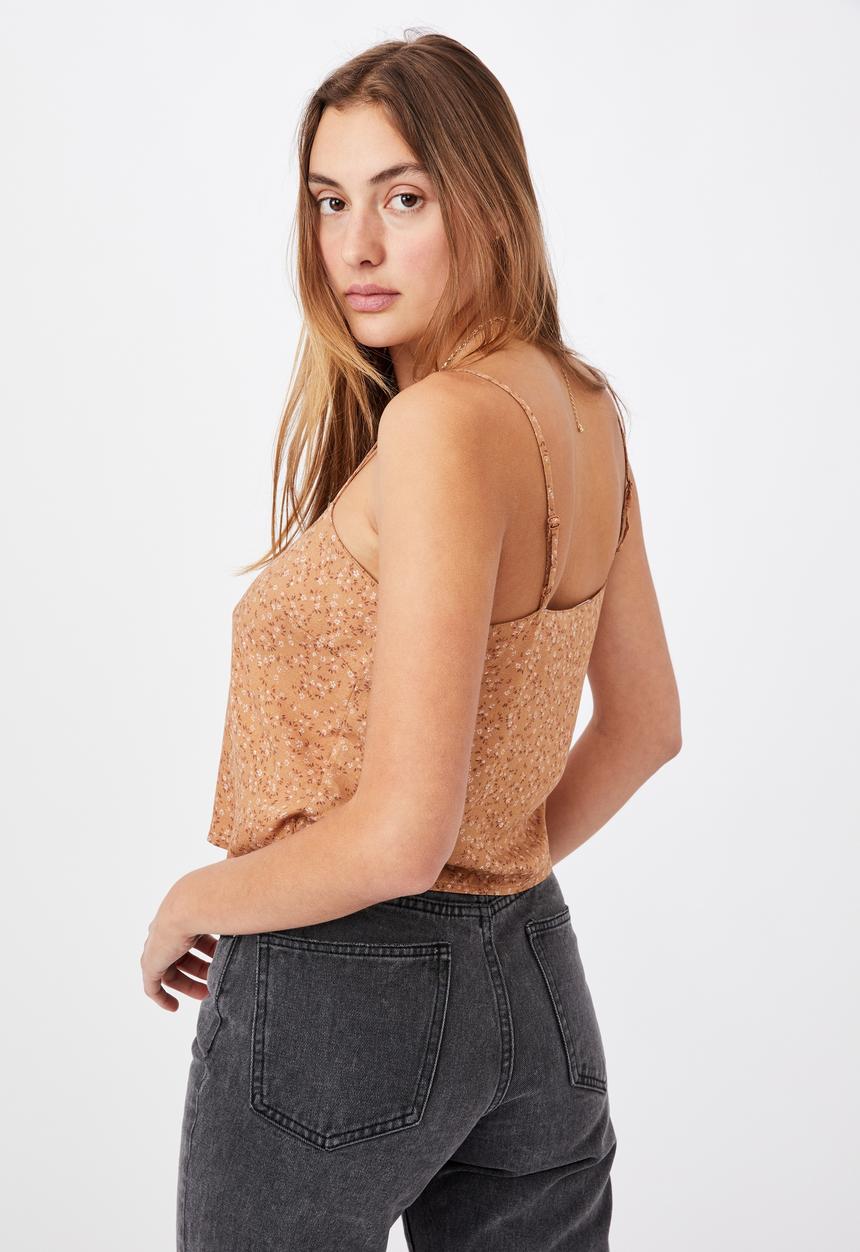 Cotton On - Astrid straight neck cropped cami - brown 