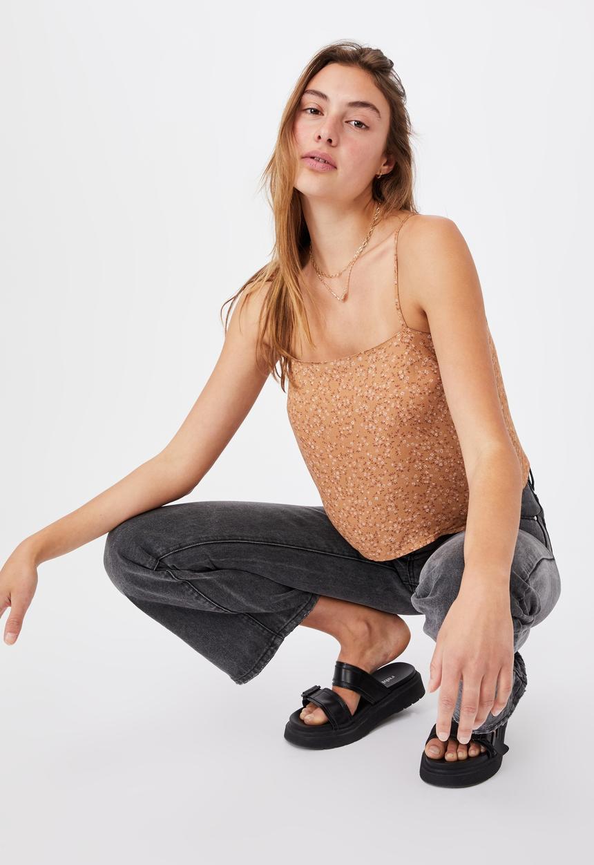 Cotton On - Astrid straight neck cropped cami - brown 