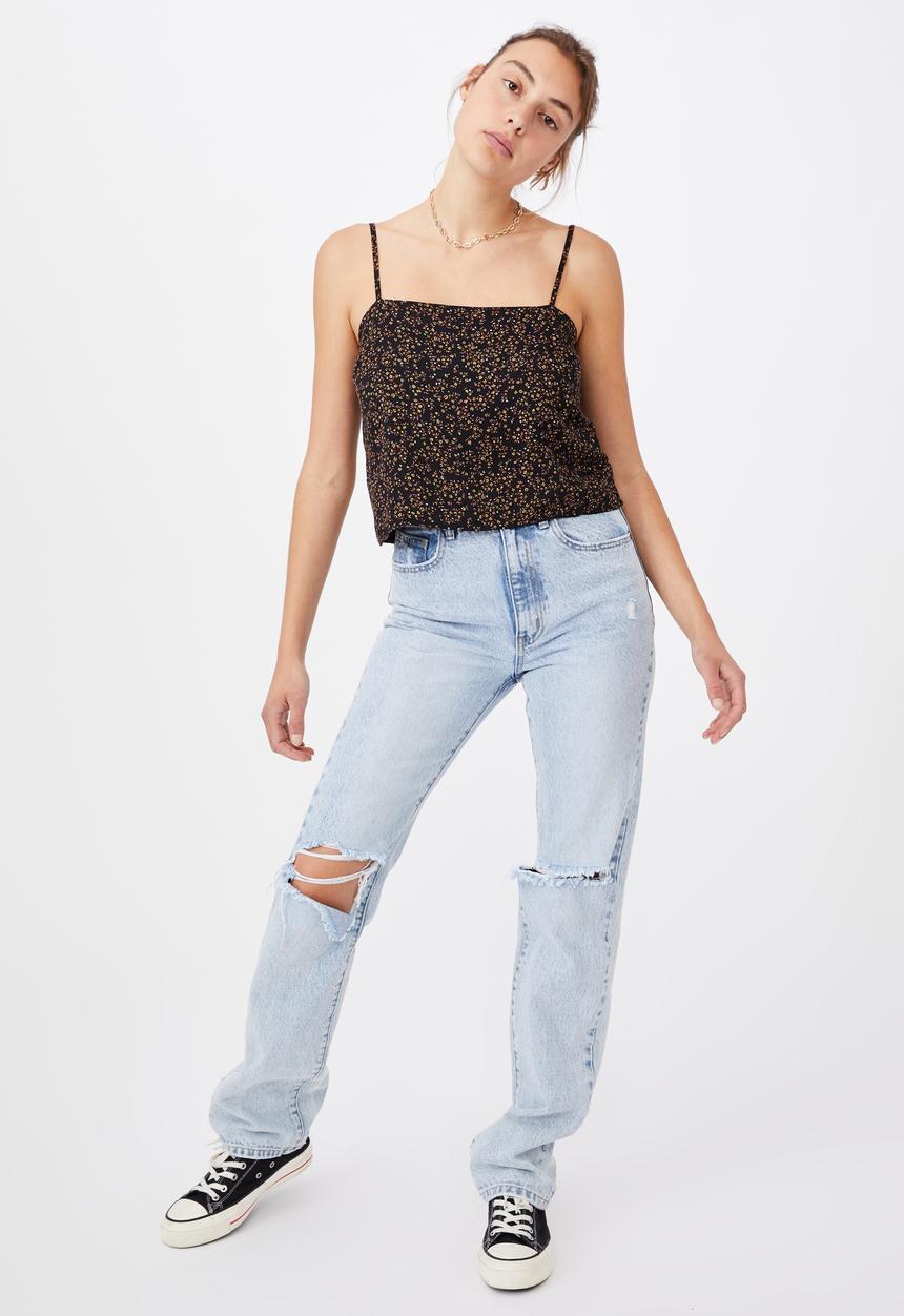 Cotton On - Astrid straight neck cropped cami - black