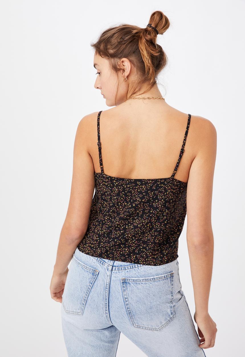 Cotton On - Astrid straight neck cropped cami - black