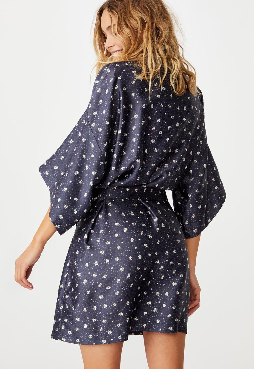 Cotton On - Satin kimono gown - navy