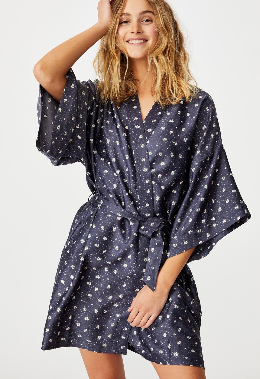 Cotton On - Satin kimono gown - navy