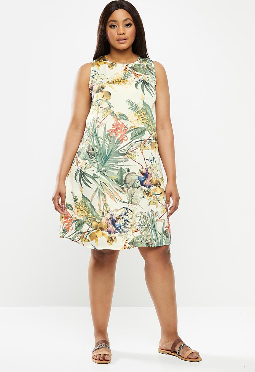 Glamorous - Plus tie back sleeveless shift dress - multi 