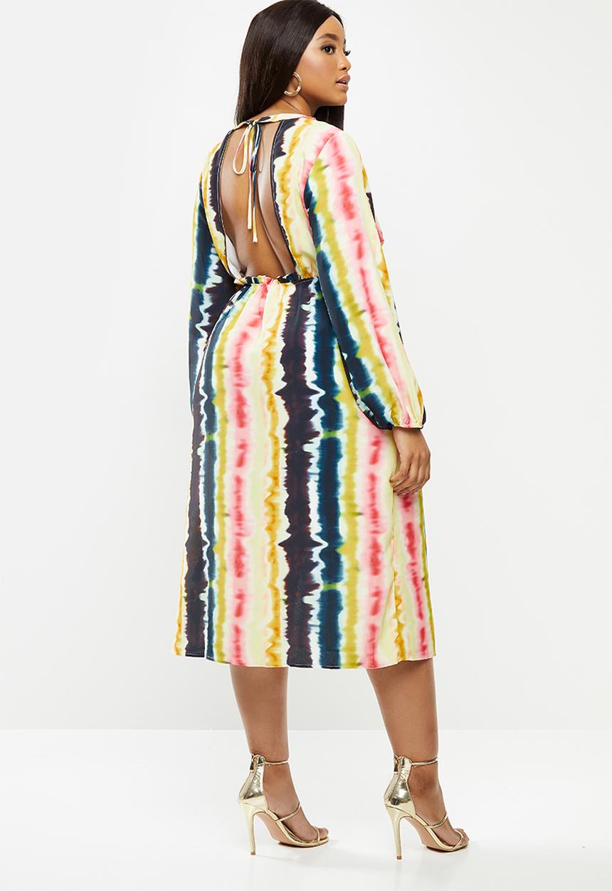 Glamorous - Plus size tie dye long sleeve midi - multi 