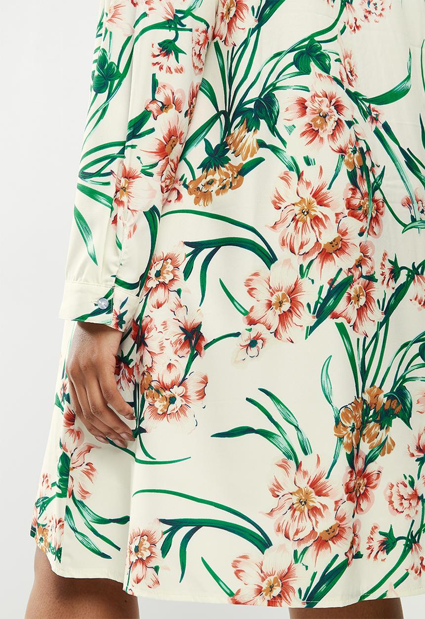 Glamorous - Plus long sleeve button through swing shirt dress - olive rose