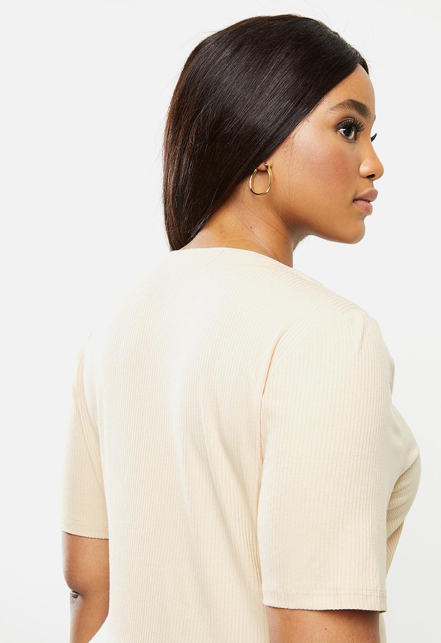 Glamorous - Plus button through rib dress - stone