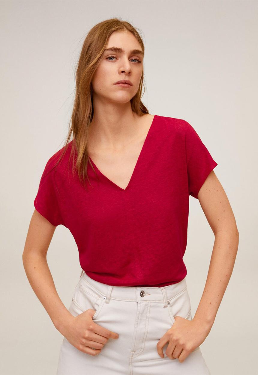 MANGO - Linito T-shirt - red