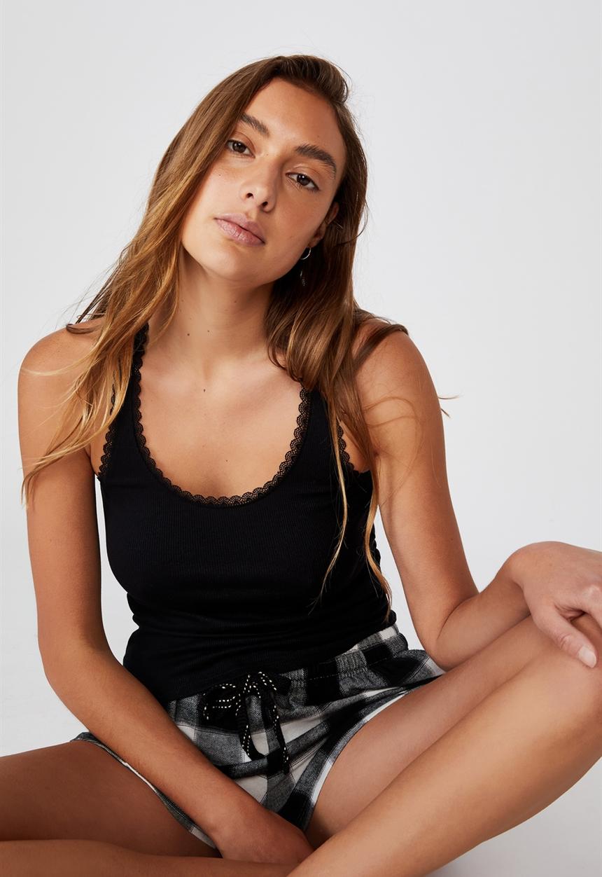 Cotton On - Lace racer back tank - black