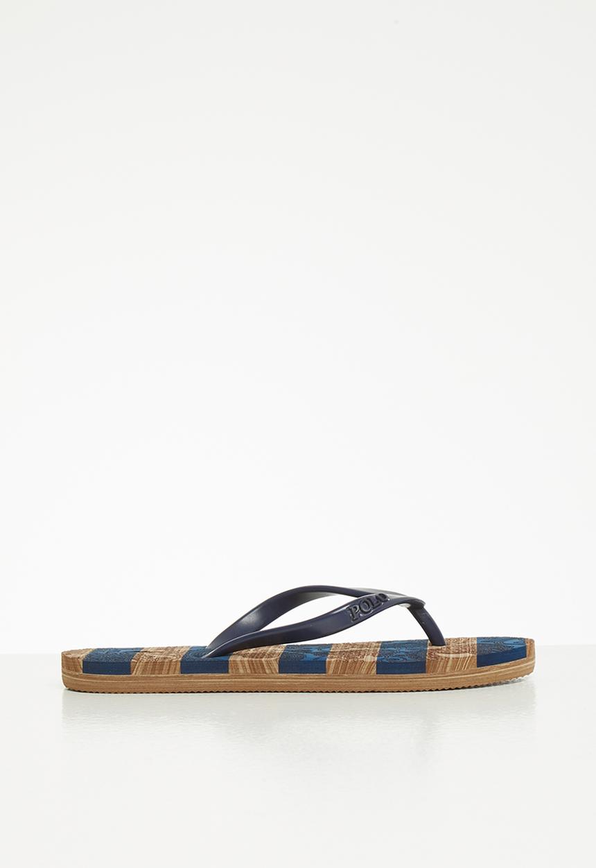 POLO - Girls jenna stripe flip flop - navy & brown 