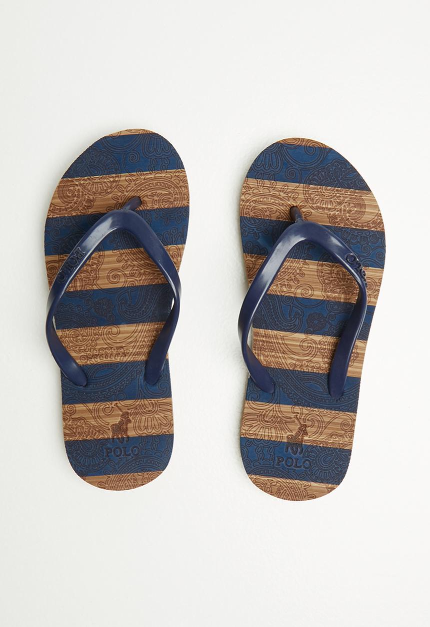 POLO - Girls jenna stripe flip flop - navy & brown 