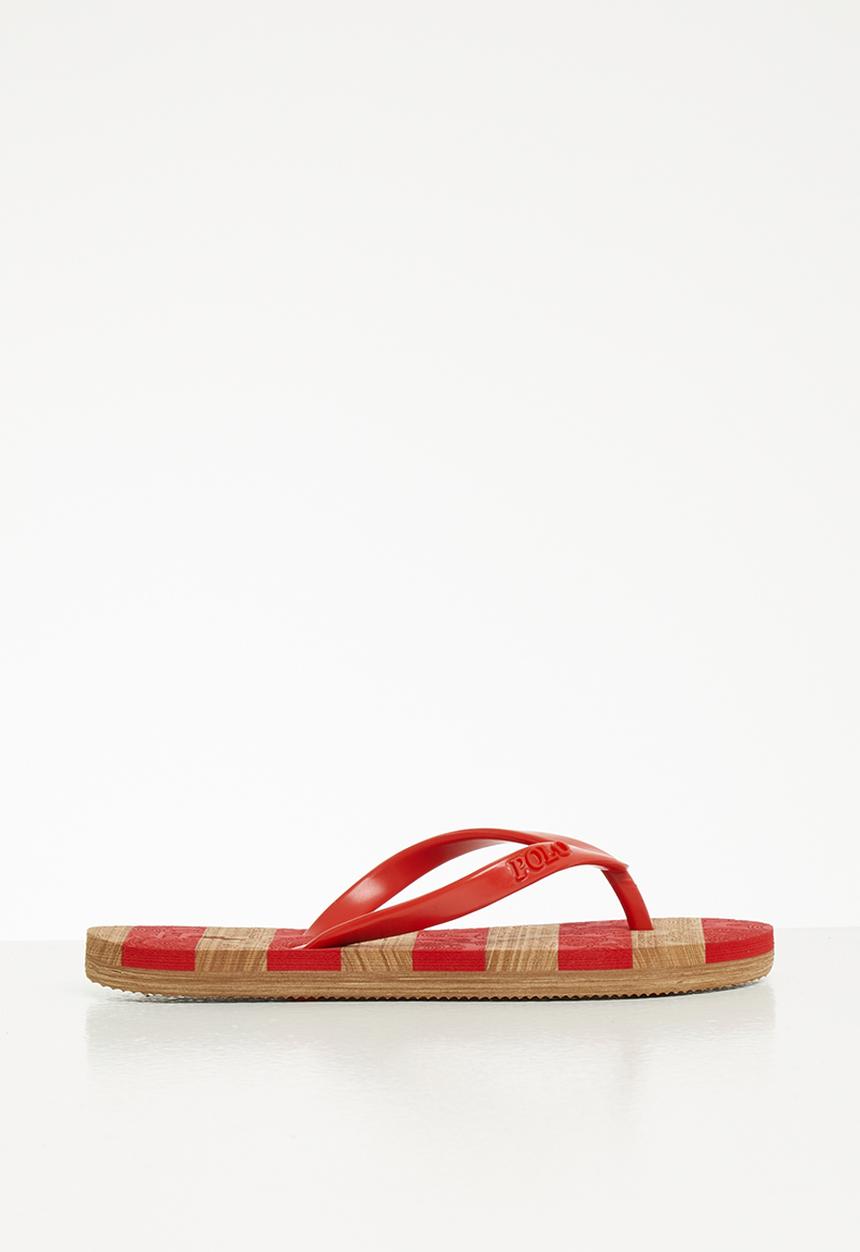 POLO - Girls jenna stripe flip flop - red & brown 