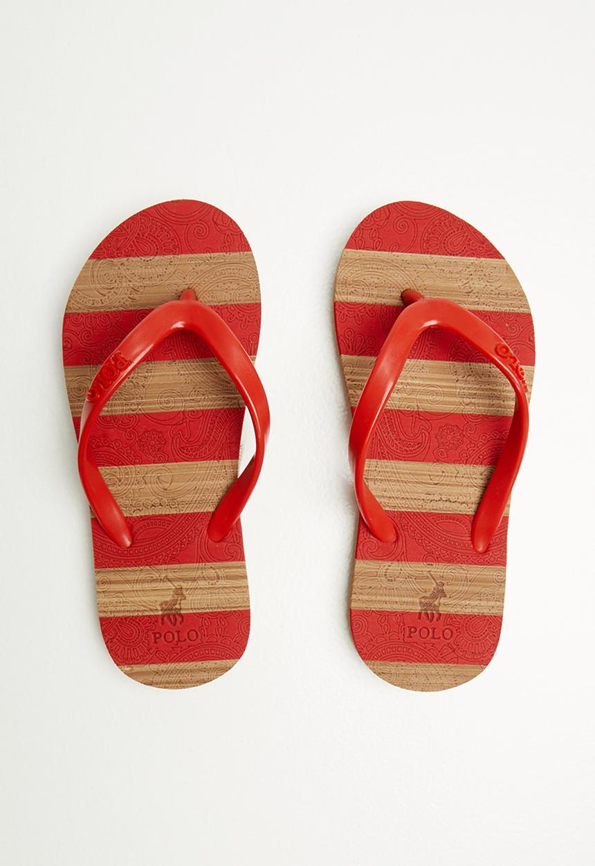 POLO - Girls jenna stripe flip flop - red & brown 