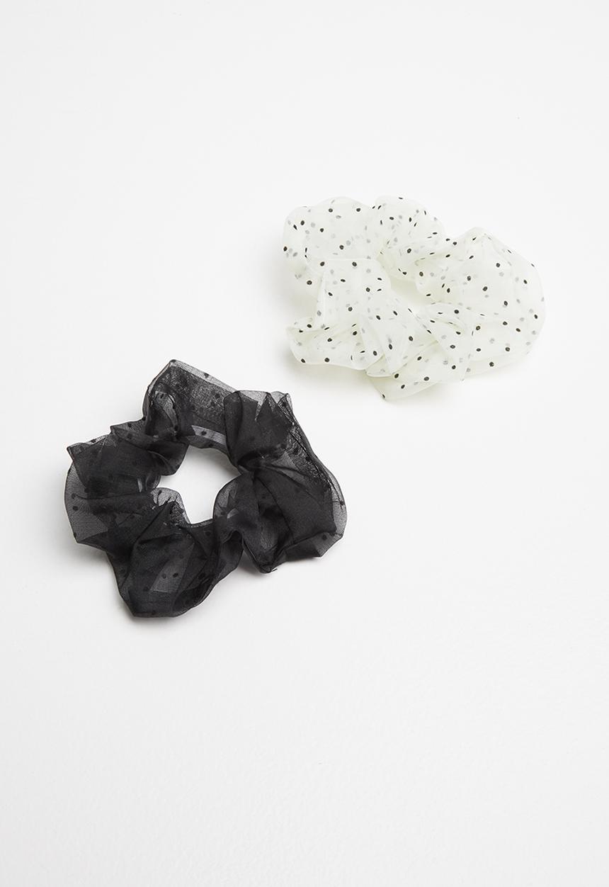 Superbalist - 2 Pack polka dot scrunchies - black & white