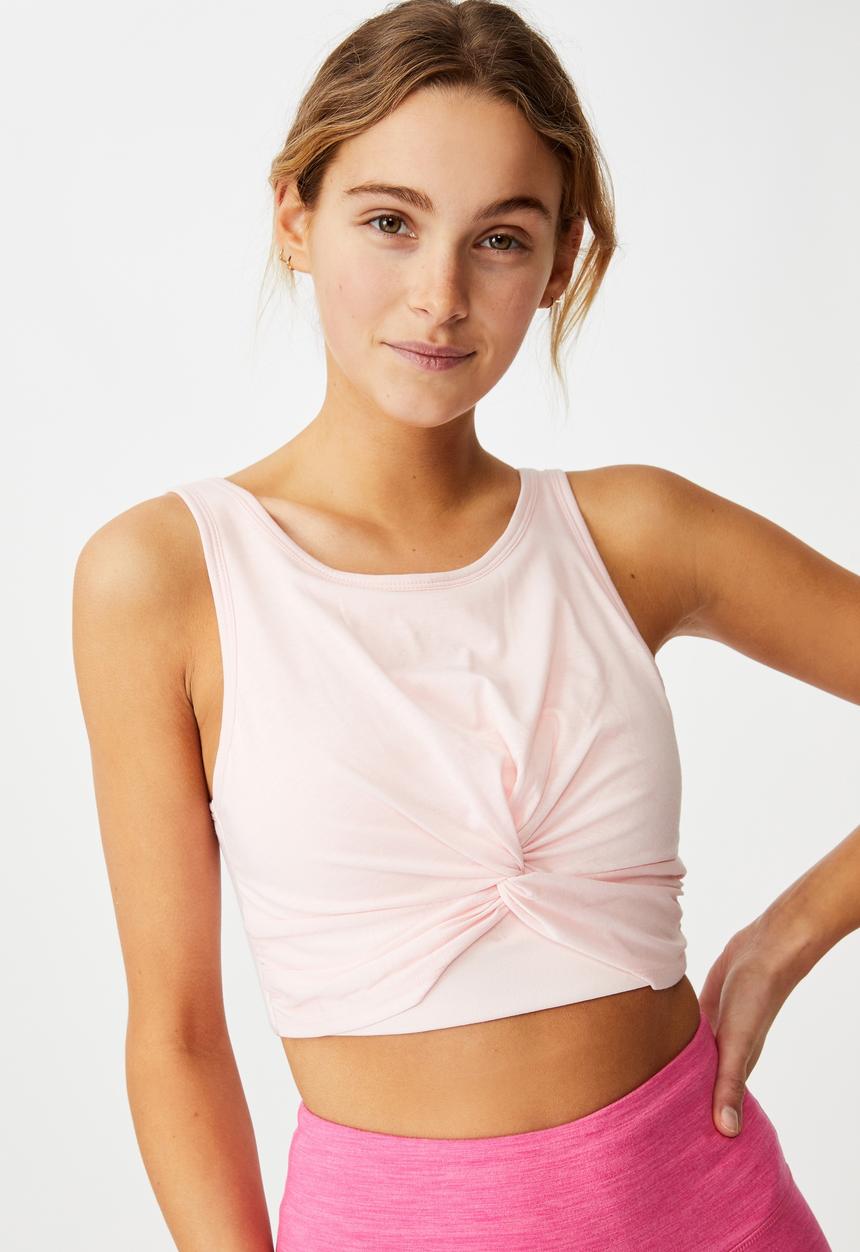 Cotton On - Twist front crop tank - pink sherbet