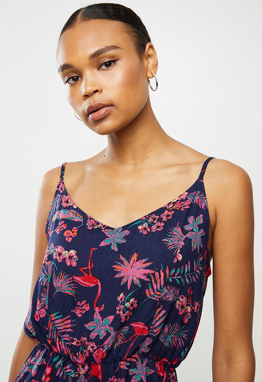 Brave Soul - Flamingo playsuit - navy & pink