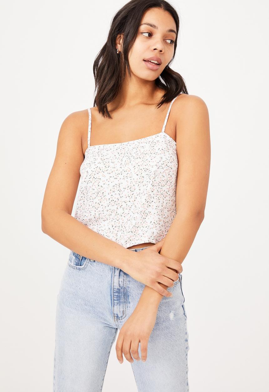 Cotton On - Astrid straight neck cropped cami - maya ditsy canyon clay