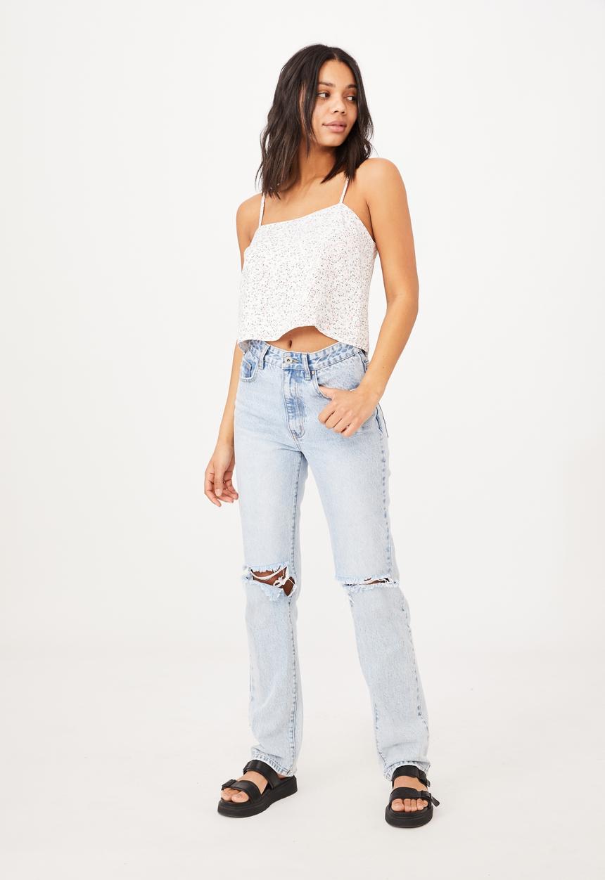Cotton On - Astrid straight neck cropped cami - maya ditsy canyon clay