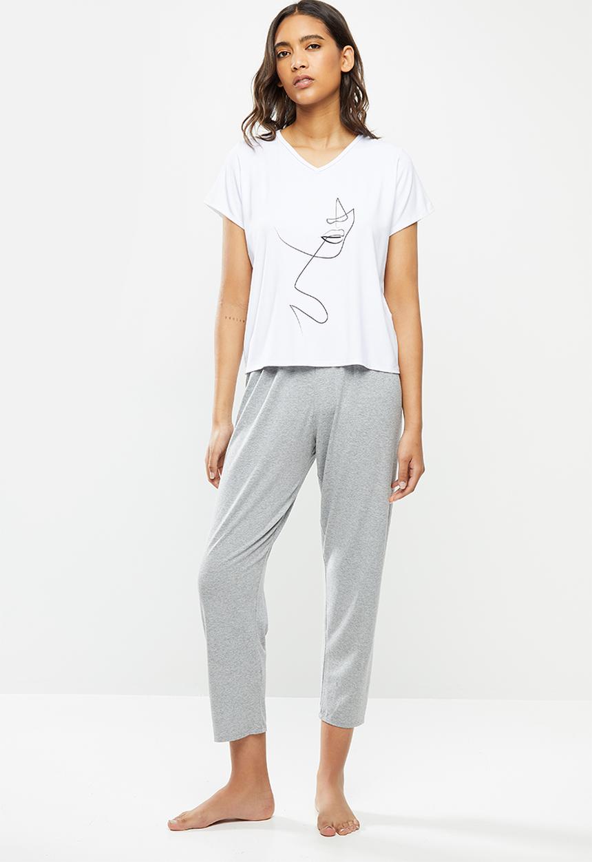 Superbalist - Sleep tee & pants set - white & grey