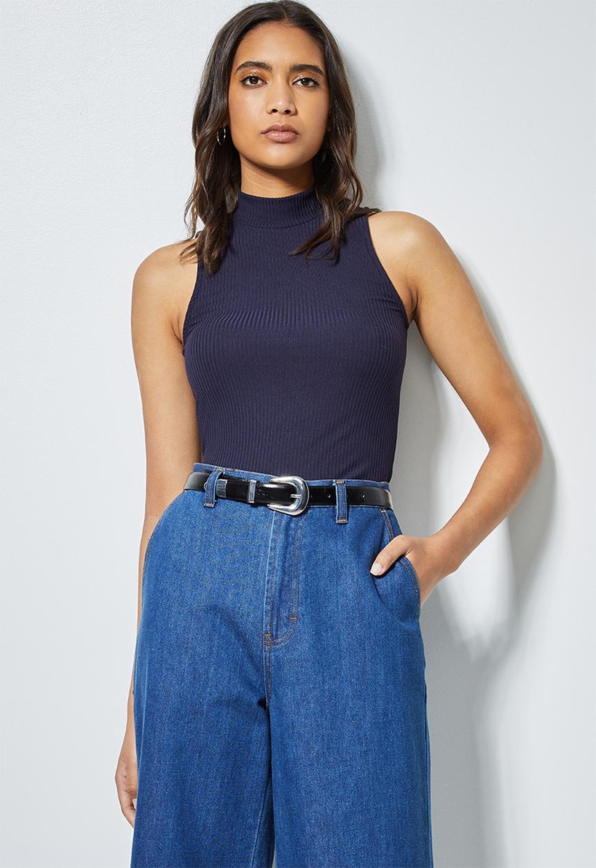 Superbalist - Single hi neck wide rib vest  - navy 