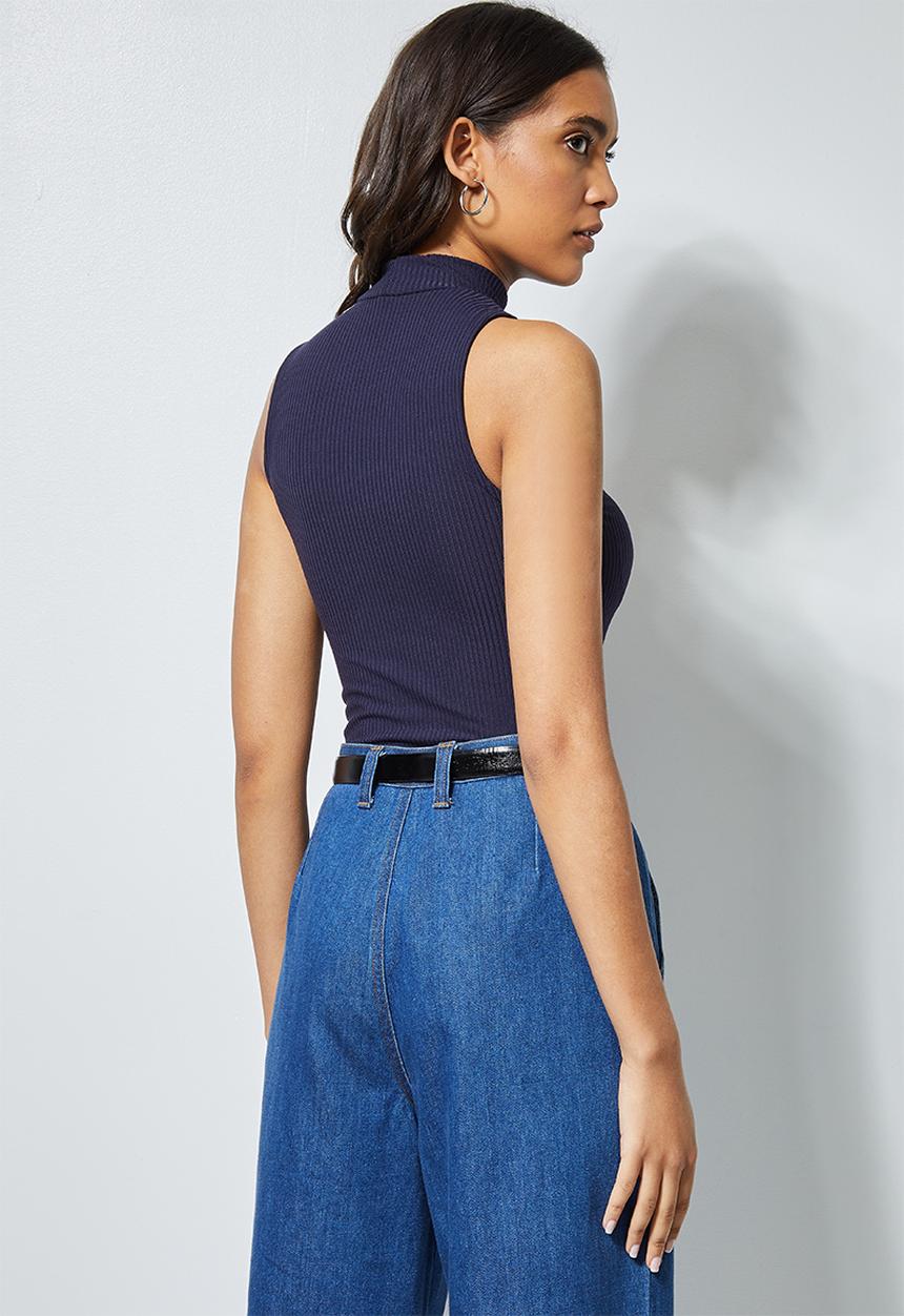 Superbalist - Single hi neck wide rib vest  - navy 