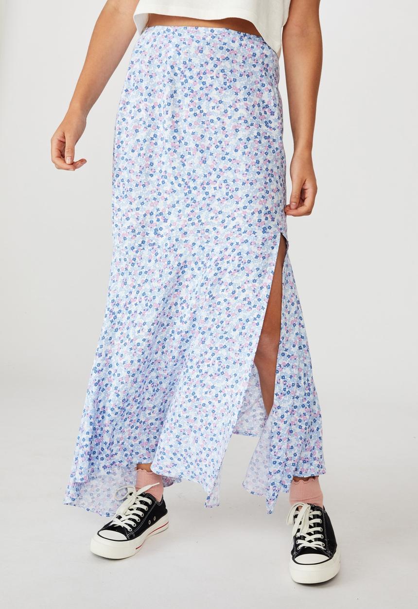 Cotton On - Tahli split midi skirt - quinn ditsy white cornflower