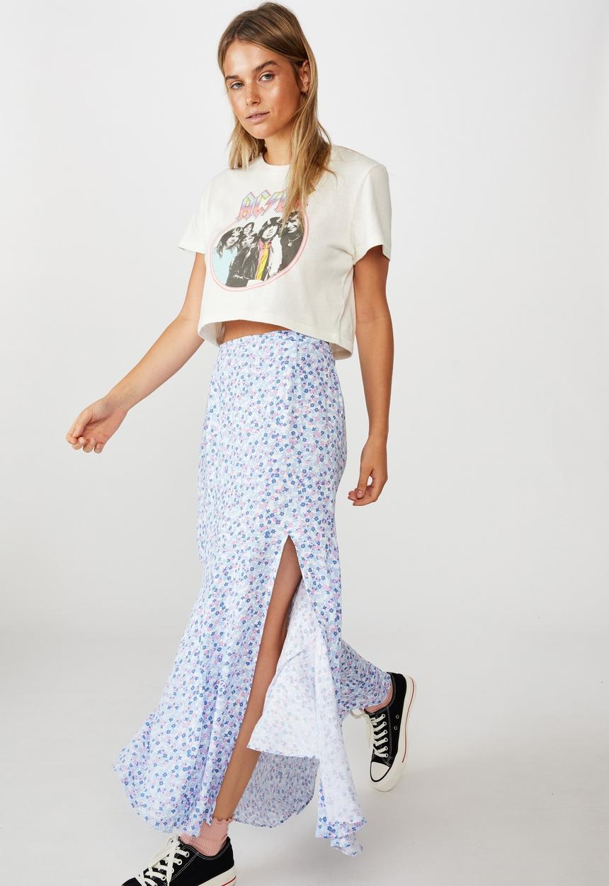 Cotton On - Tahli split midi skirt - quinn ditsy white cornflower